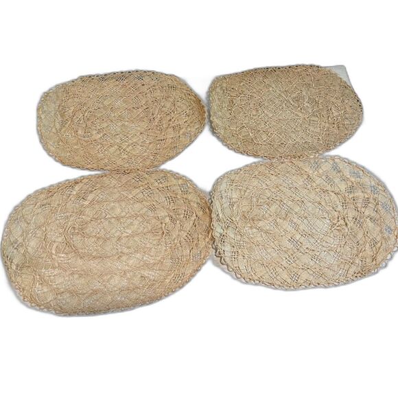 4 Vntg Sisal & Jute Woven Filigree Pattern Cottagecore Placemats 17.5" L x 13" W - Picture 2 of 3